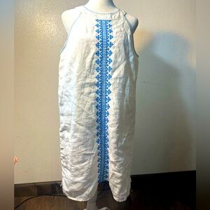 Lucky Brand Linen Halter Dress Size medium Embroidered White Lined